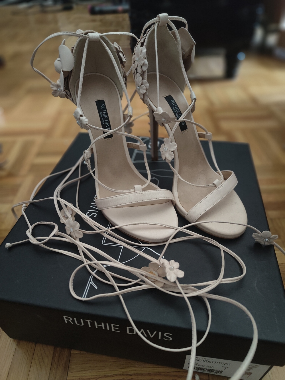 Ruthie Davis Blush Pink Floral Lace-Up Stiletto Heels